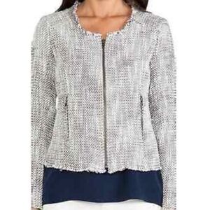 Joie Tweed Raw Edges Zip Front Moto Jacket Size S